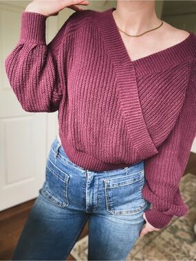 UPWEST Faux Wrap Chunky Knit Sweater